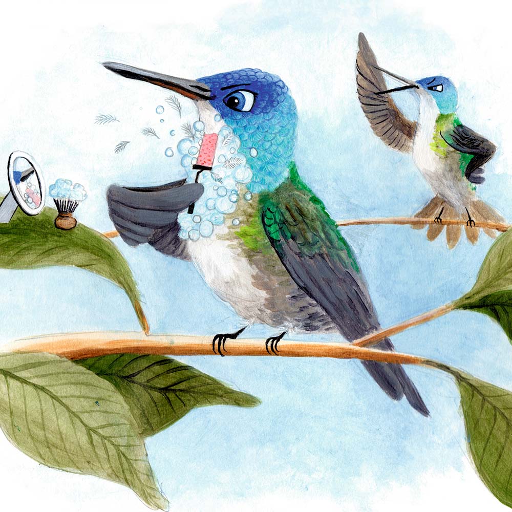 illustration acryl paint Andean emerald hummingbird Jeanne Melchels