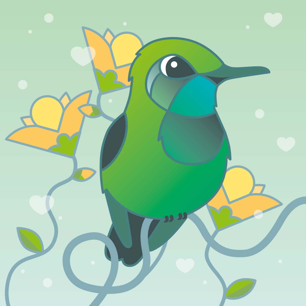  digital illustration kawaii style Emerald-chinned hummingbird Jeanne Melchels