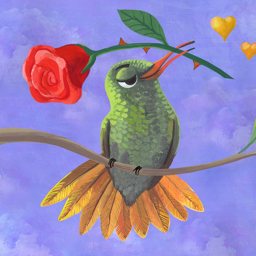digital illustration Gilded sapphire hummingbird Jeanne Melchels